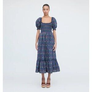 Hill House The Louisa Nap Dress Small  in Navy Trailing Fern Cottagecore Prairie